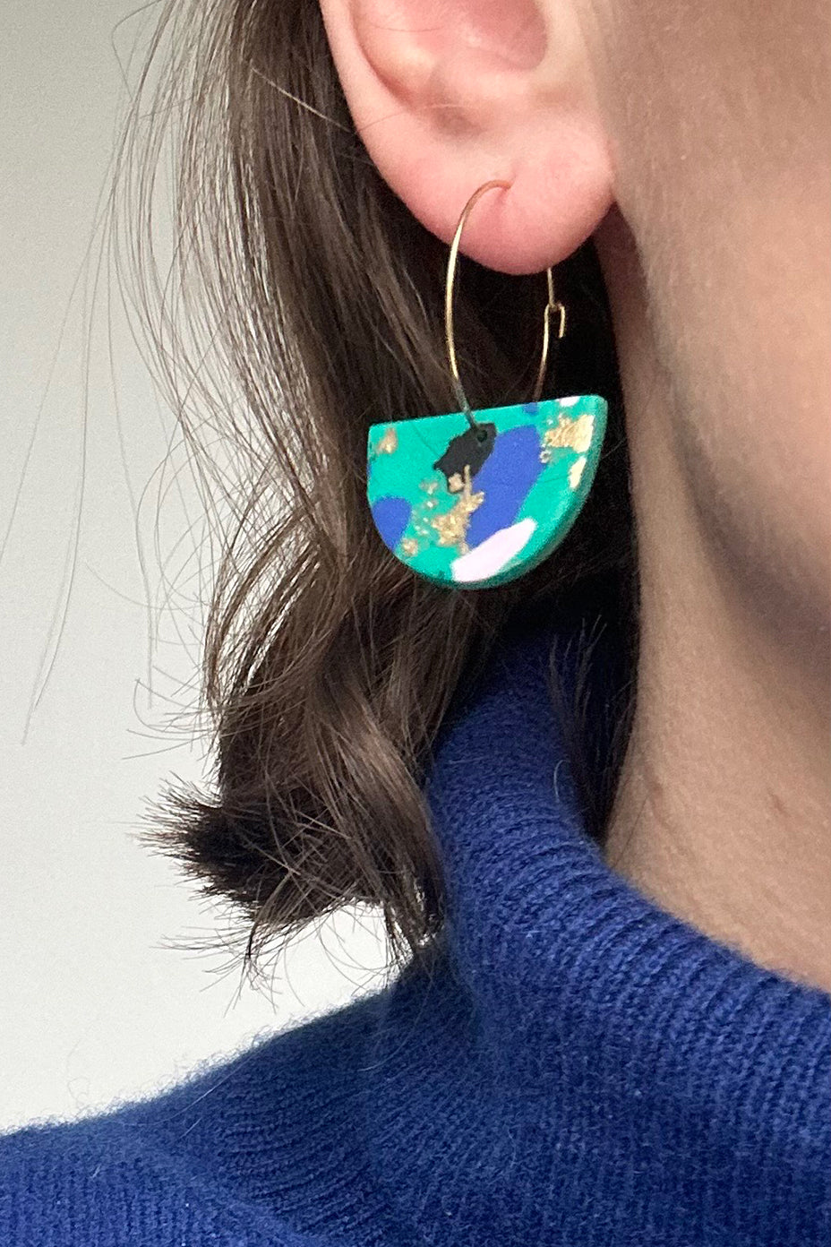 Animal Print Green & Black Half Moon Hoop Earrings