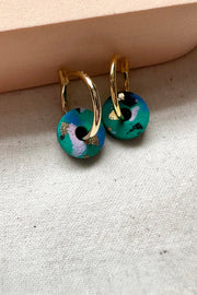 Animal Print Green & Black Mini Hoop Earrings