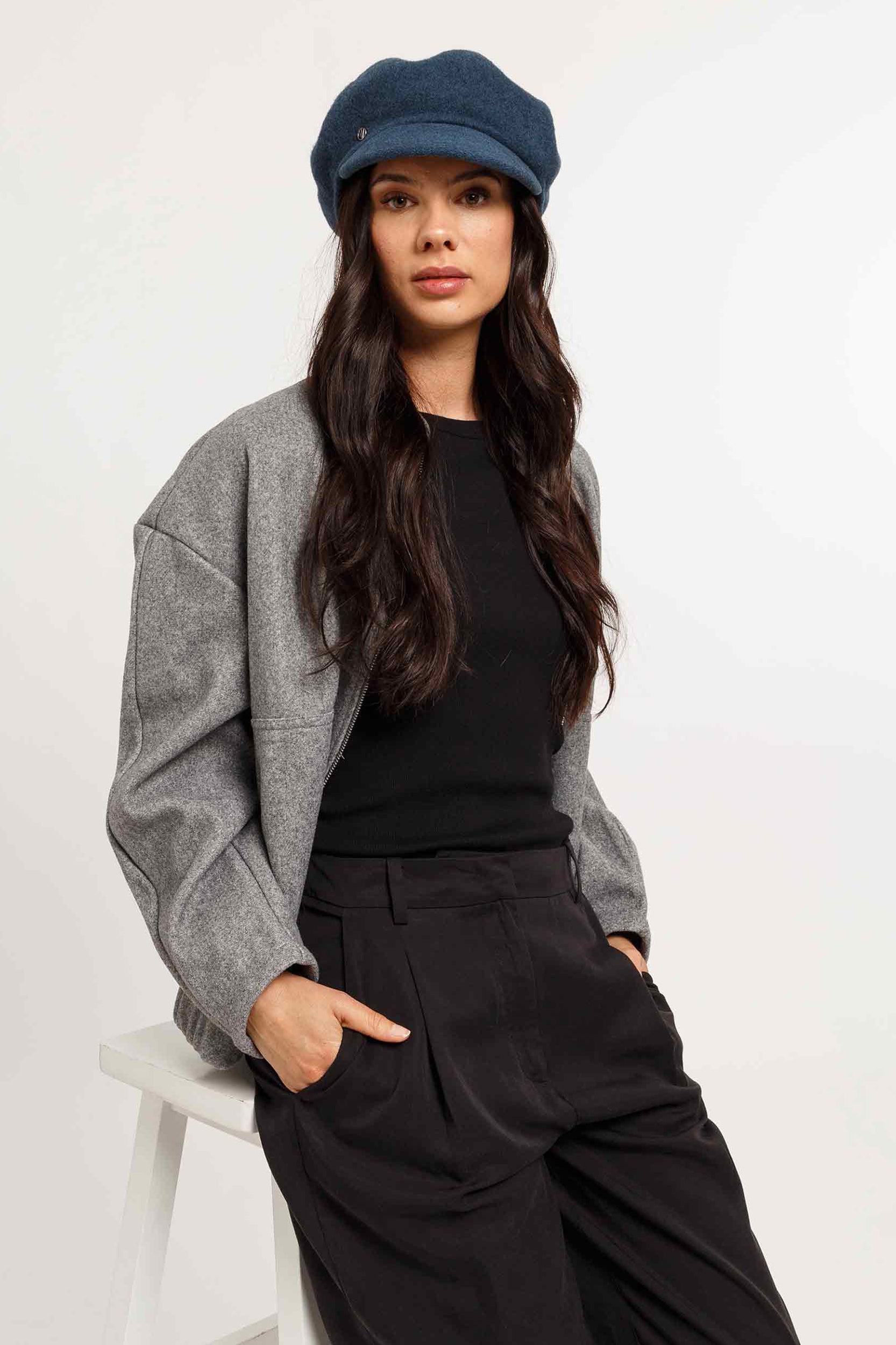 Teal Wool Baker Boy Hat