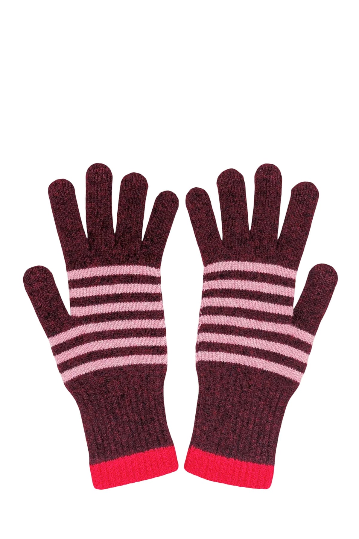 Bordeaux & Dusty Pink Stripes Lambswool Gloves
