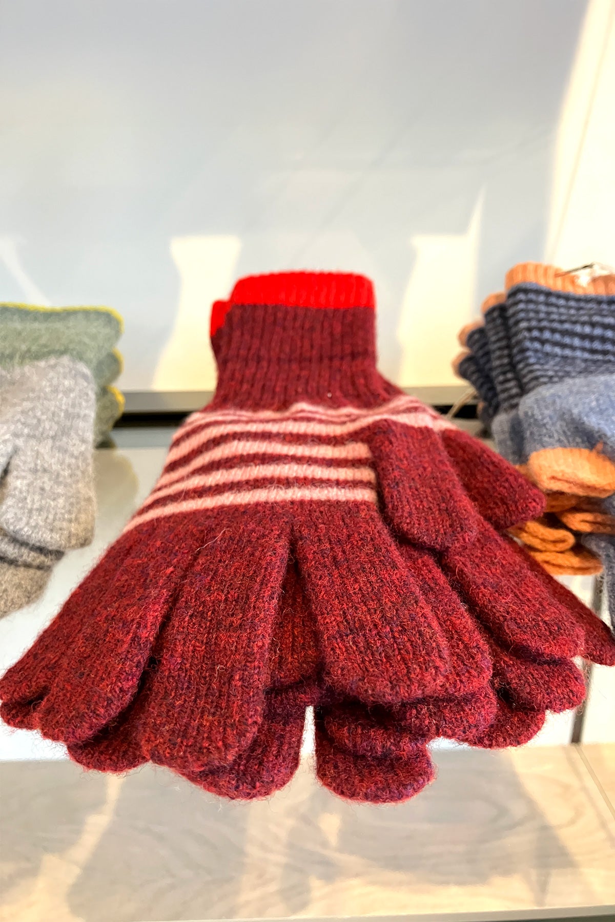 Bordeaux & Dusty Pink Stripes Lambswool Gloves