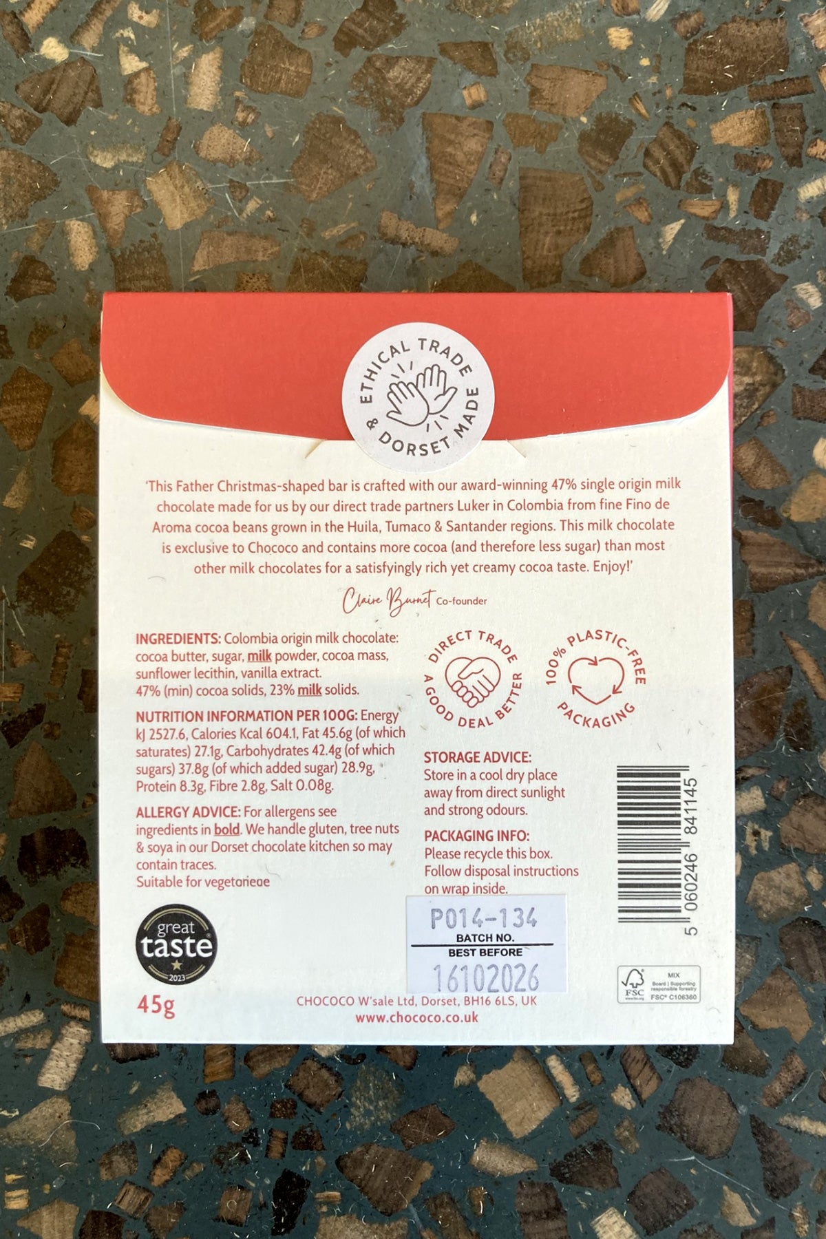 47% Colombian Milk Chocolate Father Christmas Bar 45g