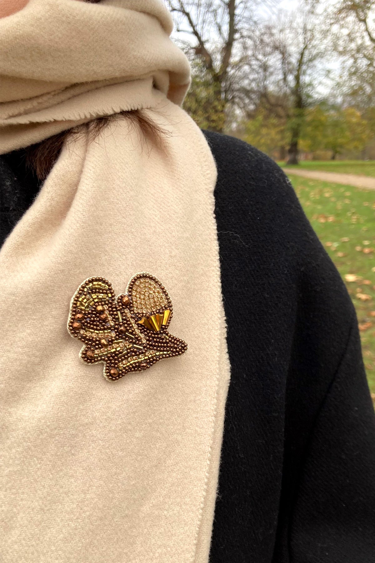 Embroidered Acorn & Leaf Brooch