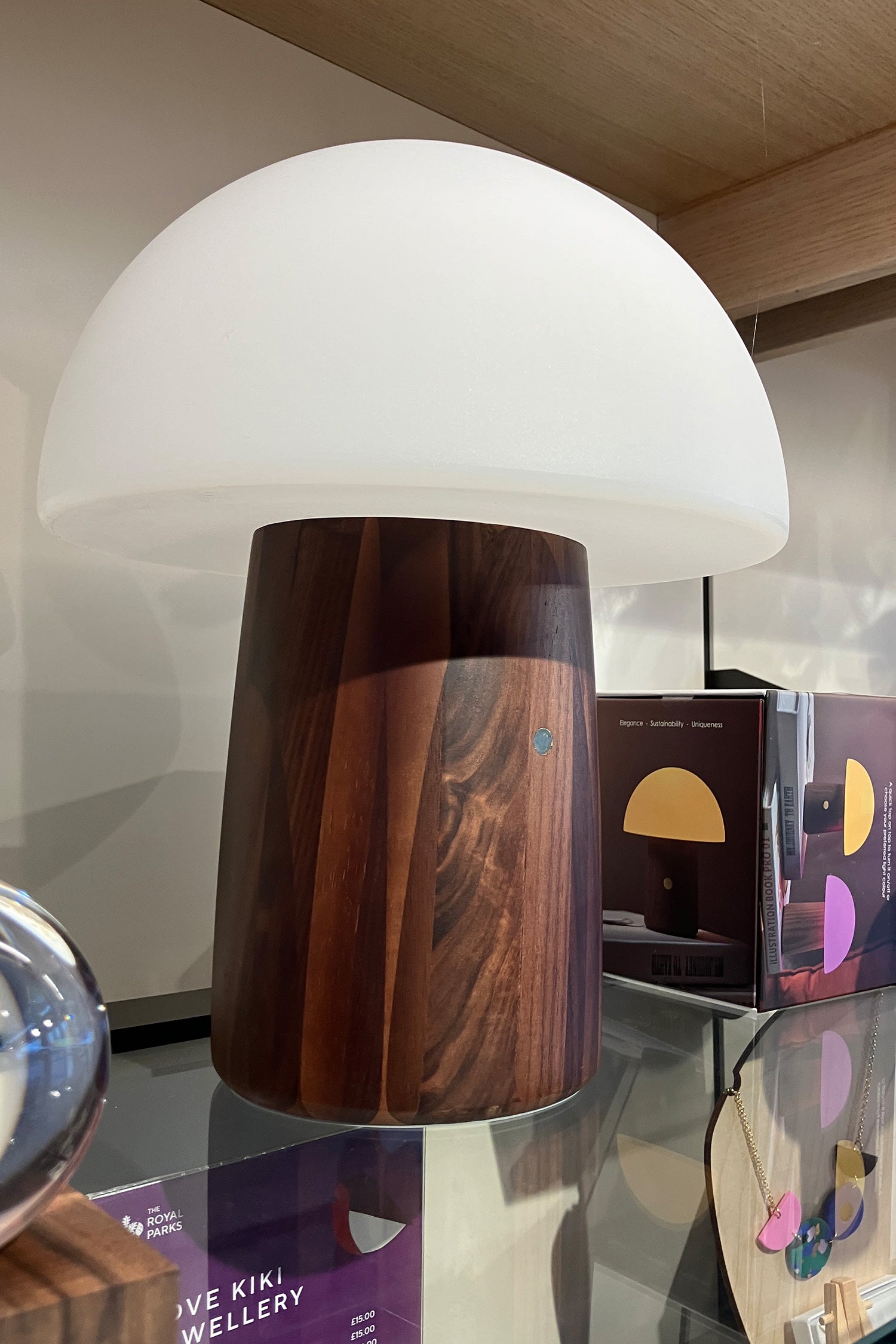 Large Walnut Wood Mushroom Lamp
