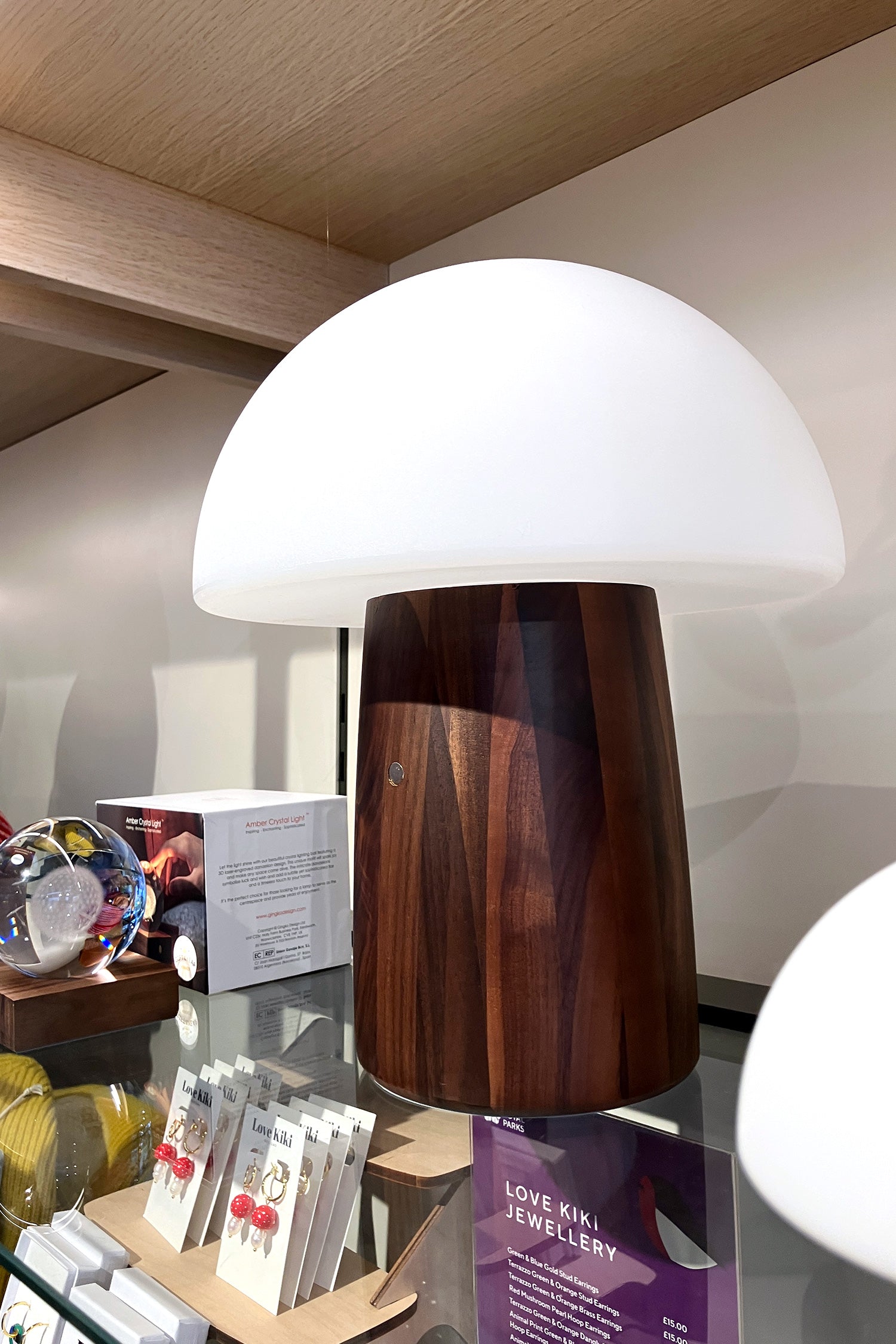 Large Walnut Wood Mushroom Lamp