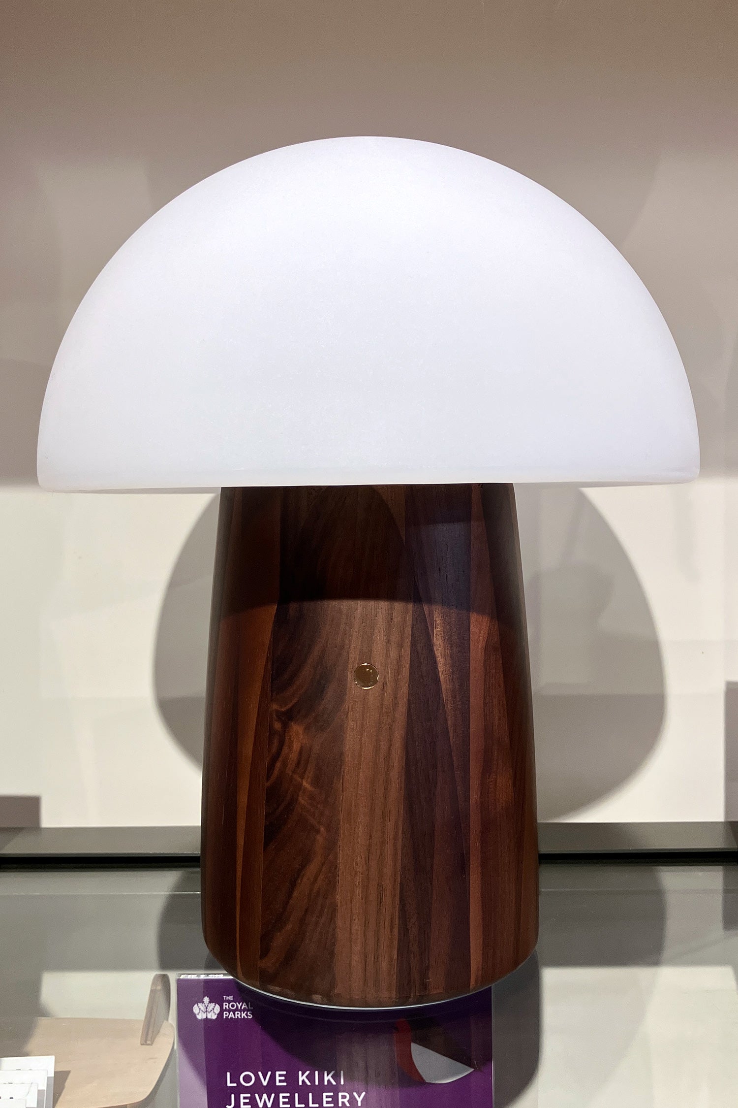 Large Walnut Wood Mushroom Lamp