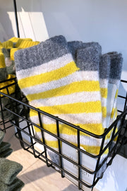 Oatmeal & Electric Yellow Stripes Lambswool Wrist Warmers