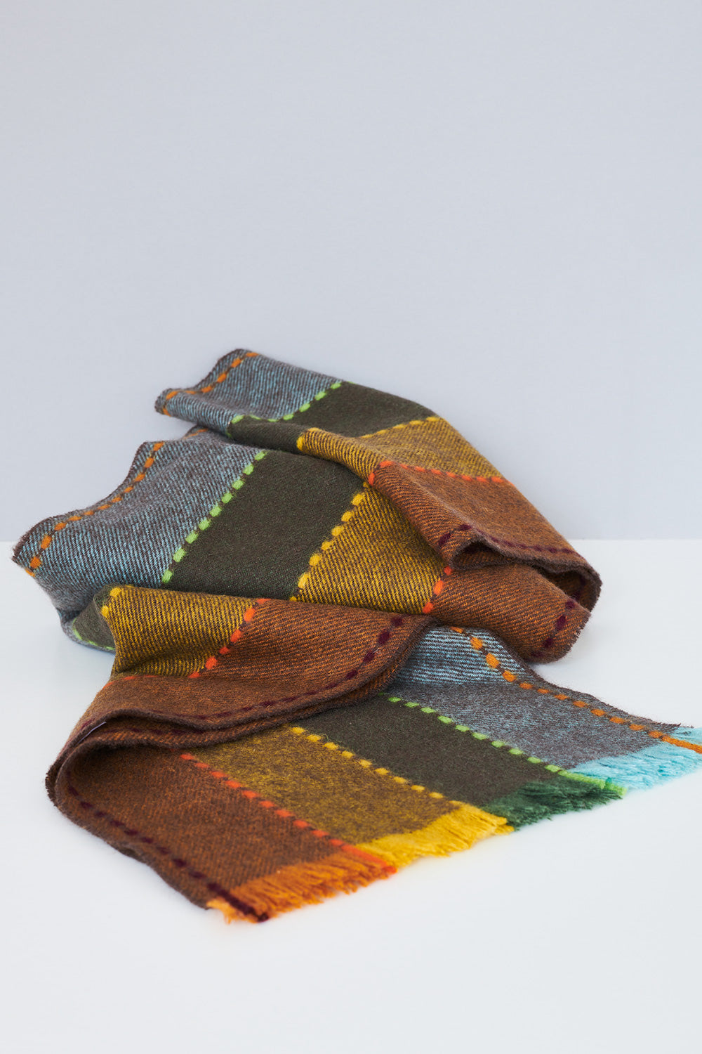 Orange, Teal & Grey Soft Wool Pinstripe Scarf