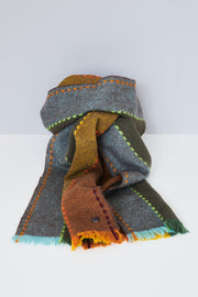 Orange, Teal & Grey Soft Wool Pinstripe Scarf
