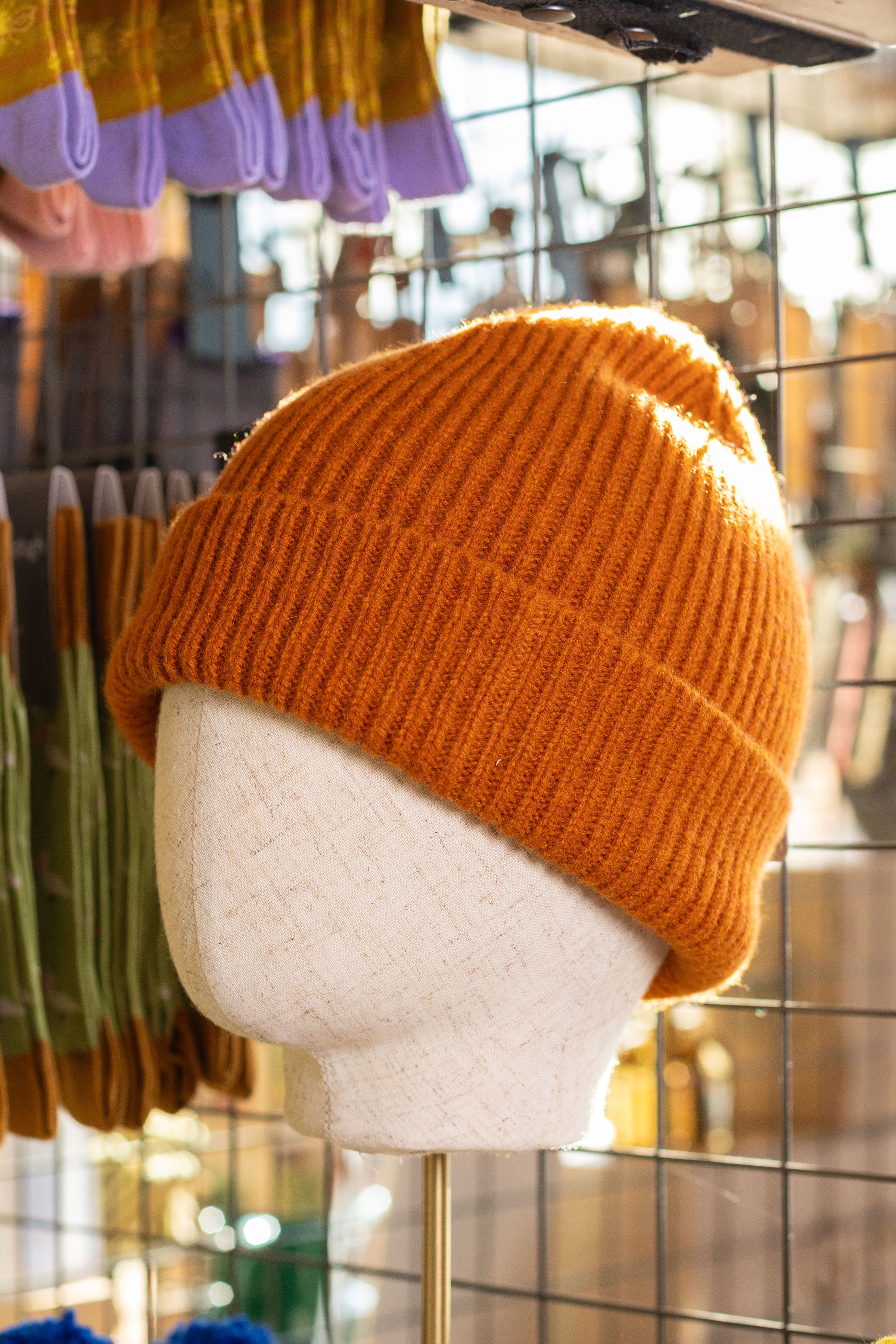 Rust Wool Ribbed Beanie