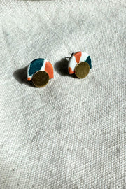 Terrazzo Green Orange and Brass Earrings