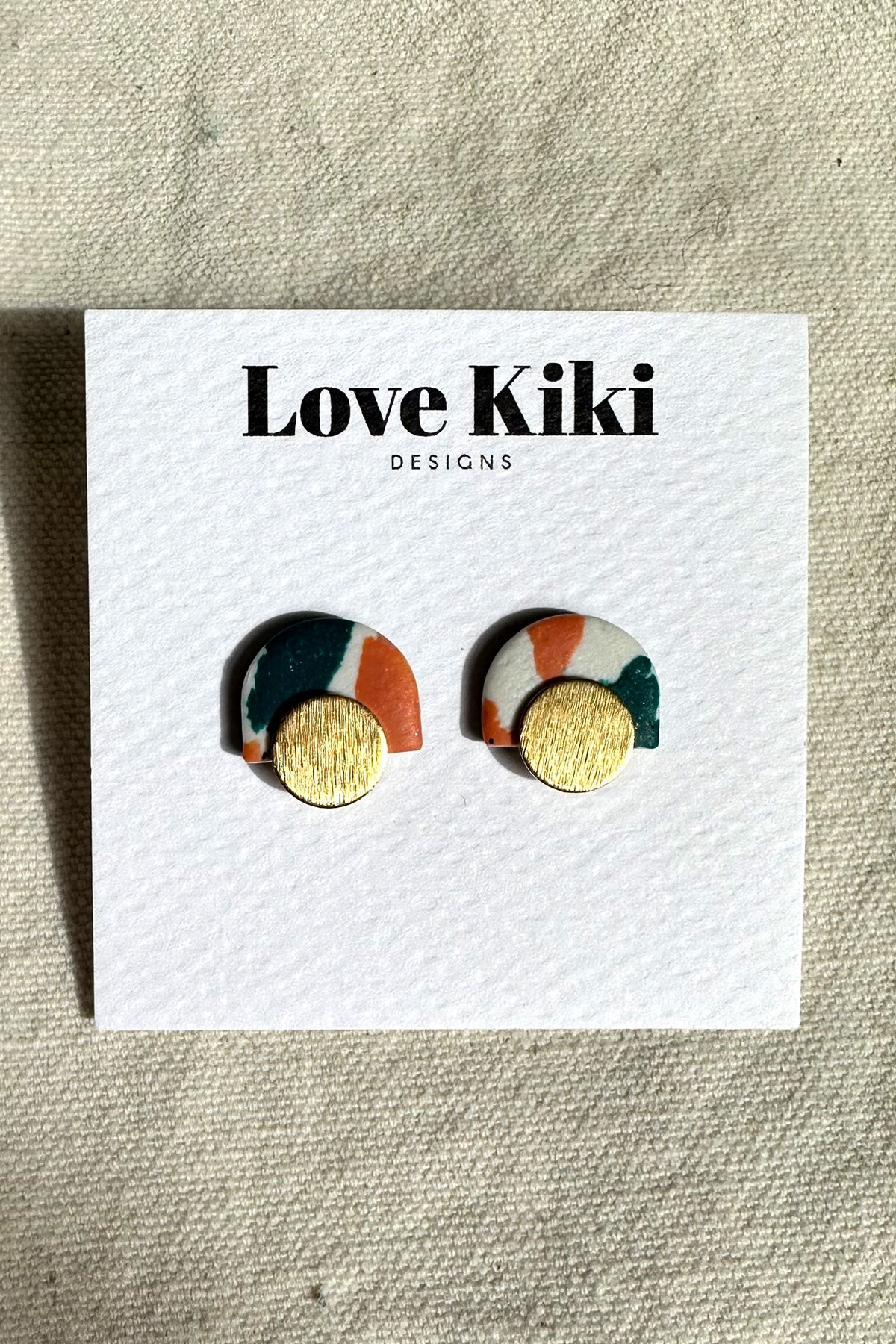 Terrazzo Green Orange and Brass Earrings