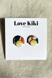 Terrazzo Green Orange and Brass Earrings