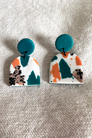 Terrazzo Green and Orange Dangly Earrings
