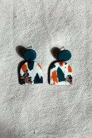 Terrazzo Green and Orange Dangly Earrings