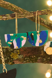 Animal Print Green & Black Half Moon Hoop Earrings