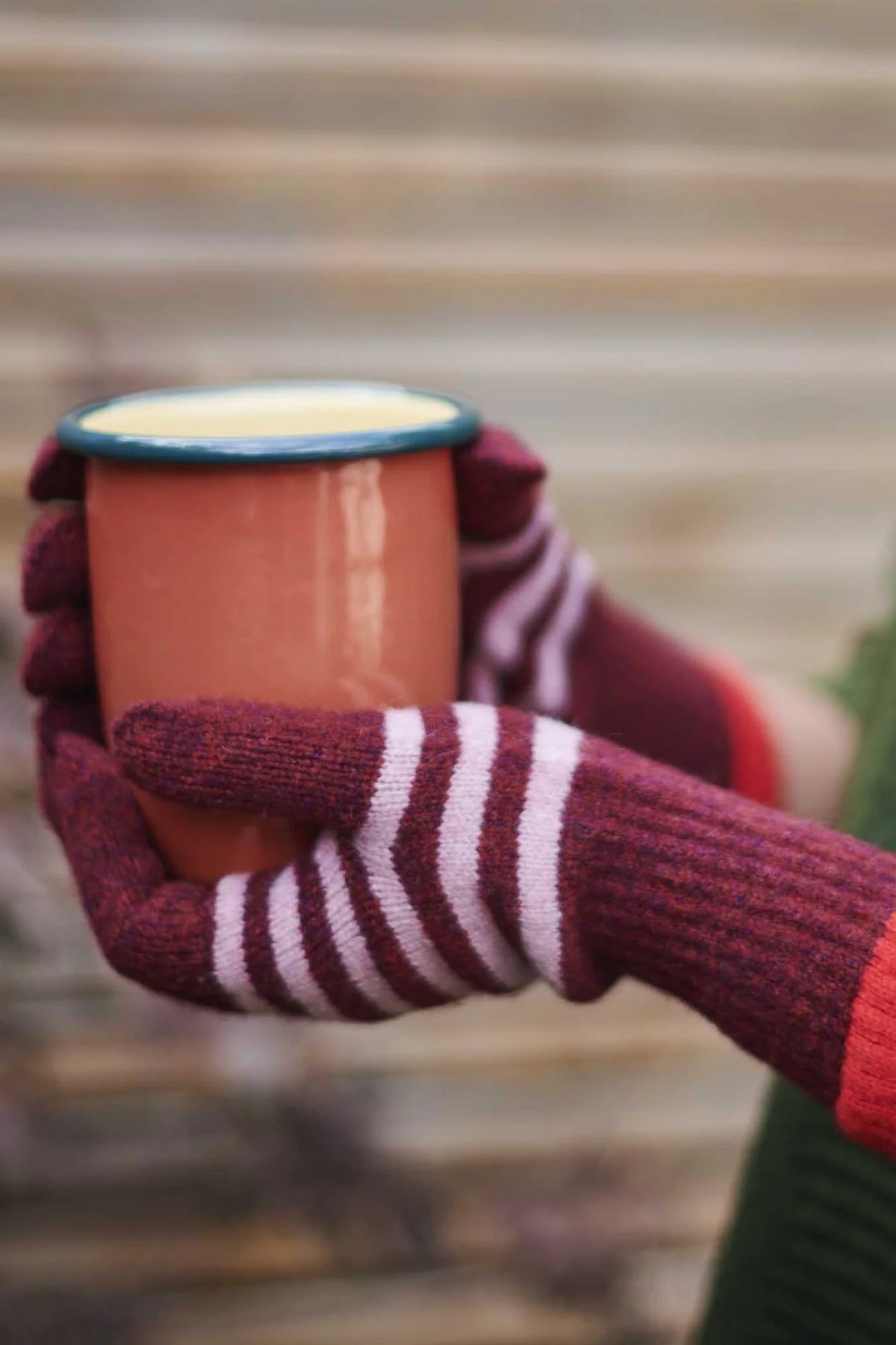 Bordeaux & Dusty Pink Stripes Lambswool Gloves