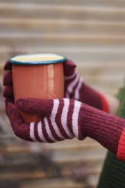 Bordeaux & Dusty Pink Stripes Lambswool Gloves
