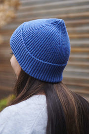 Denim Blue Wool Ribbed Beanie