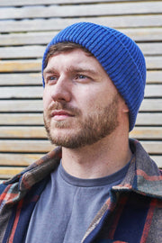 Denim Blue Wool Ribbed Beanie