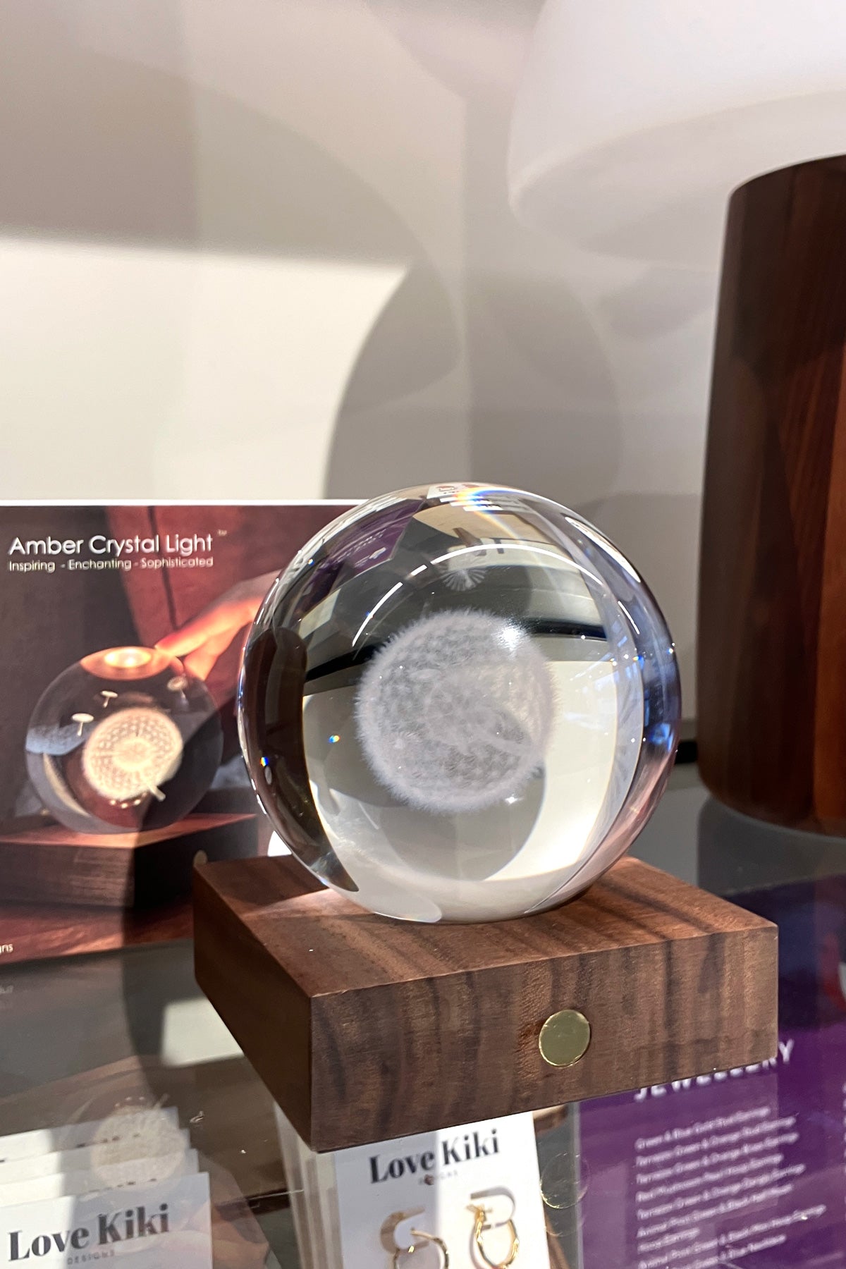 Crystal Ball Dandelion Lamp with Walnut Wood Base