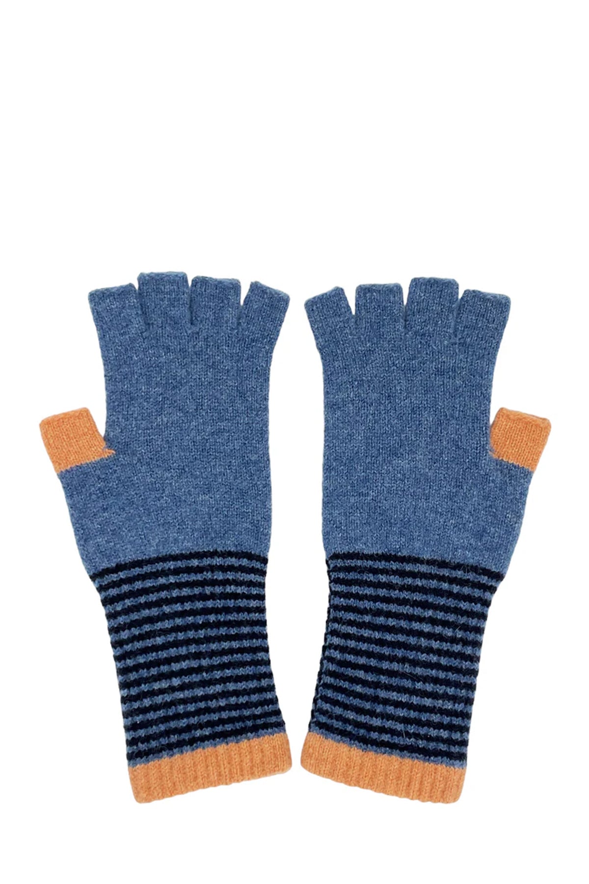 Denim & Peach Lambswool Fingerless Gloves
