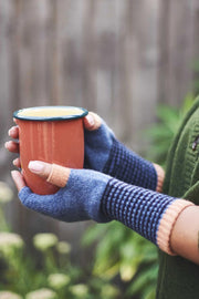 Denim & Peach Lambswool Fingerless Gloves