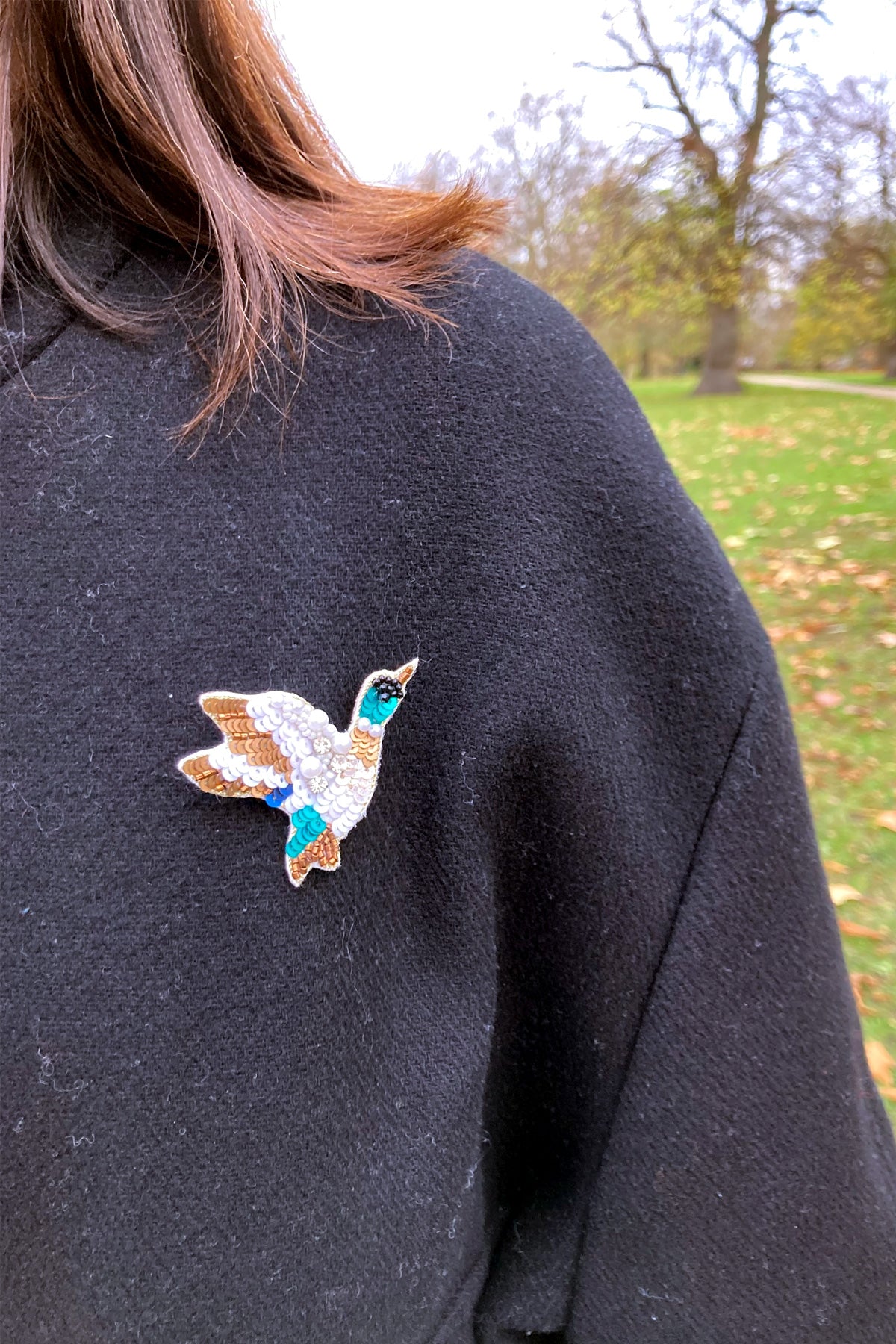 Embroidered Flying Mallard Duck Brooch