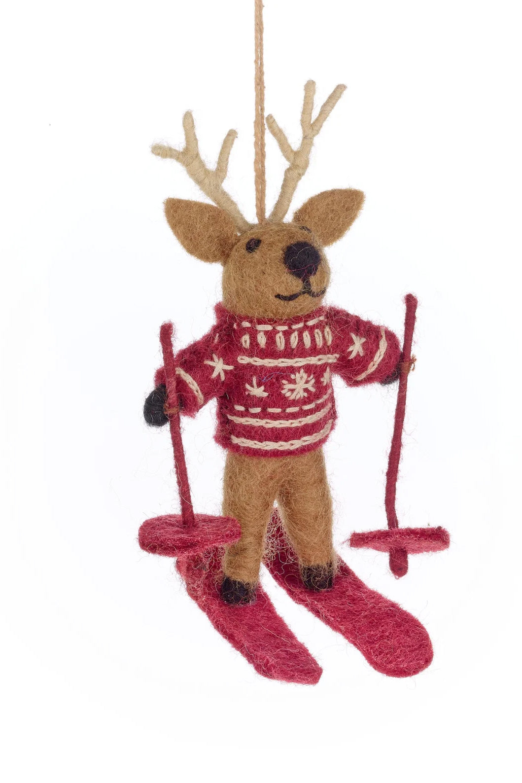 Felt Blitzen the Skiing Reindeer Hanging Decoration
