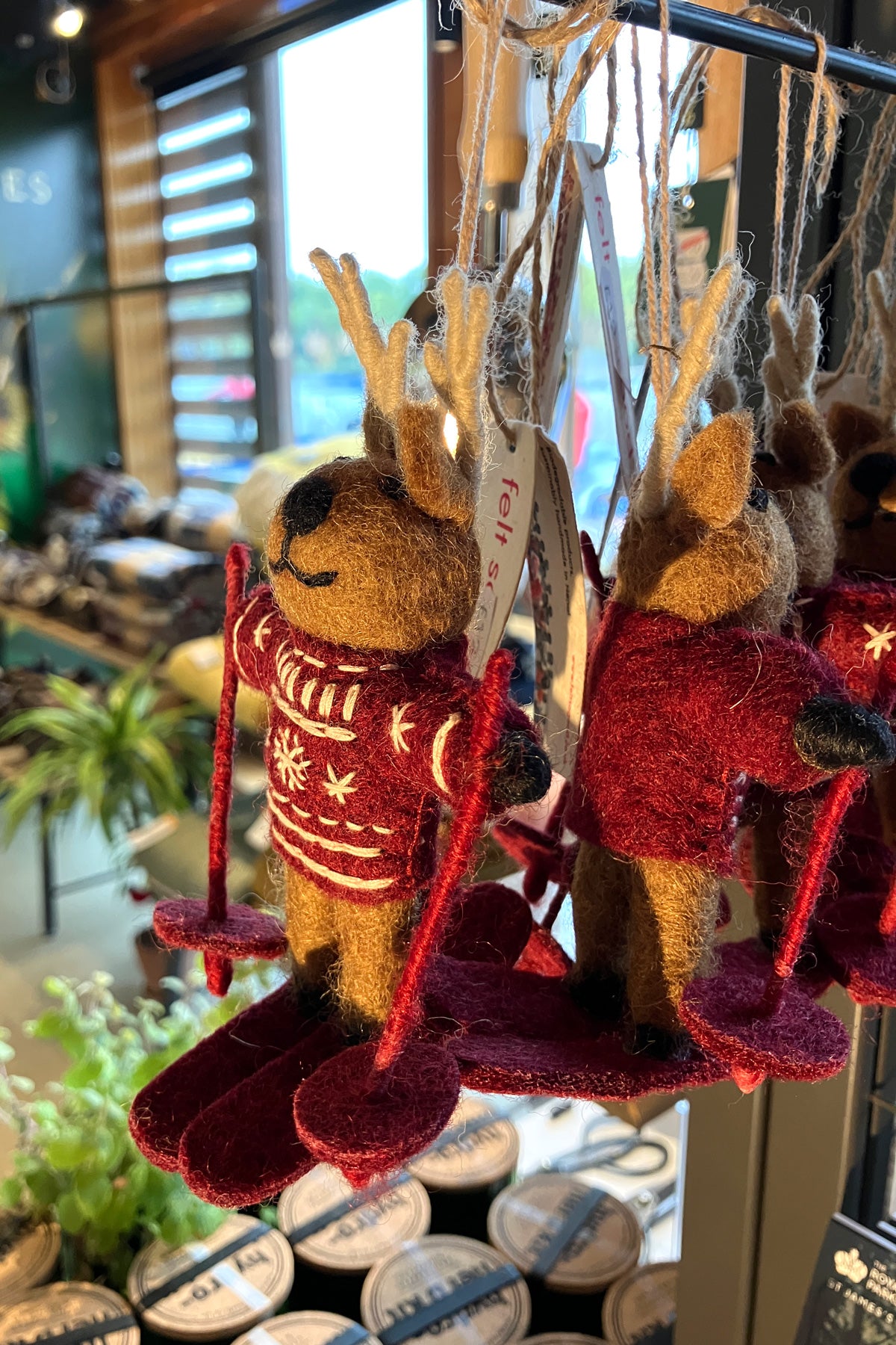 Felt Blitzen the Skiing Reindeer Hanging Decoration