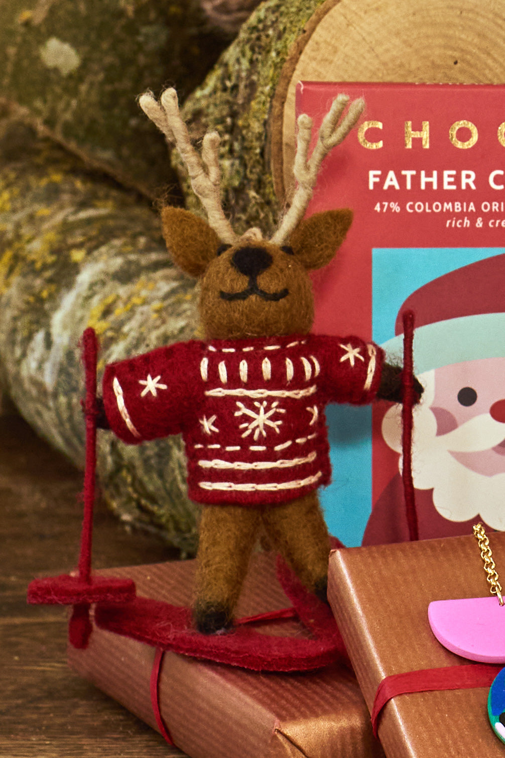Felt Blitzen the Skiing Reindeer Hanging Decoration