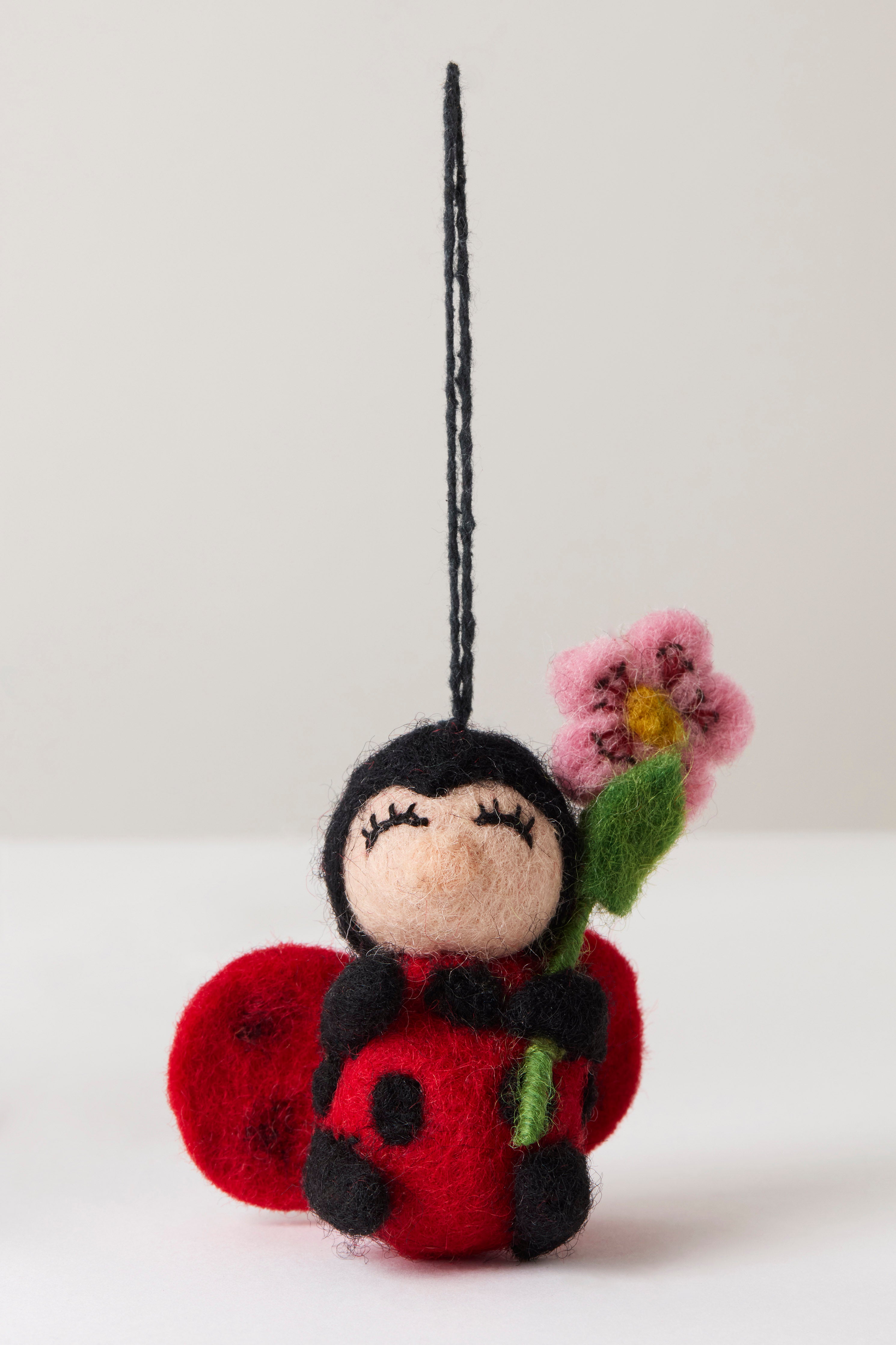 Felt Ladybird holding Flower Hanging Decoration