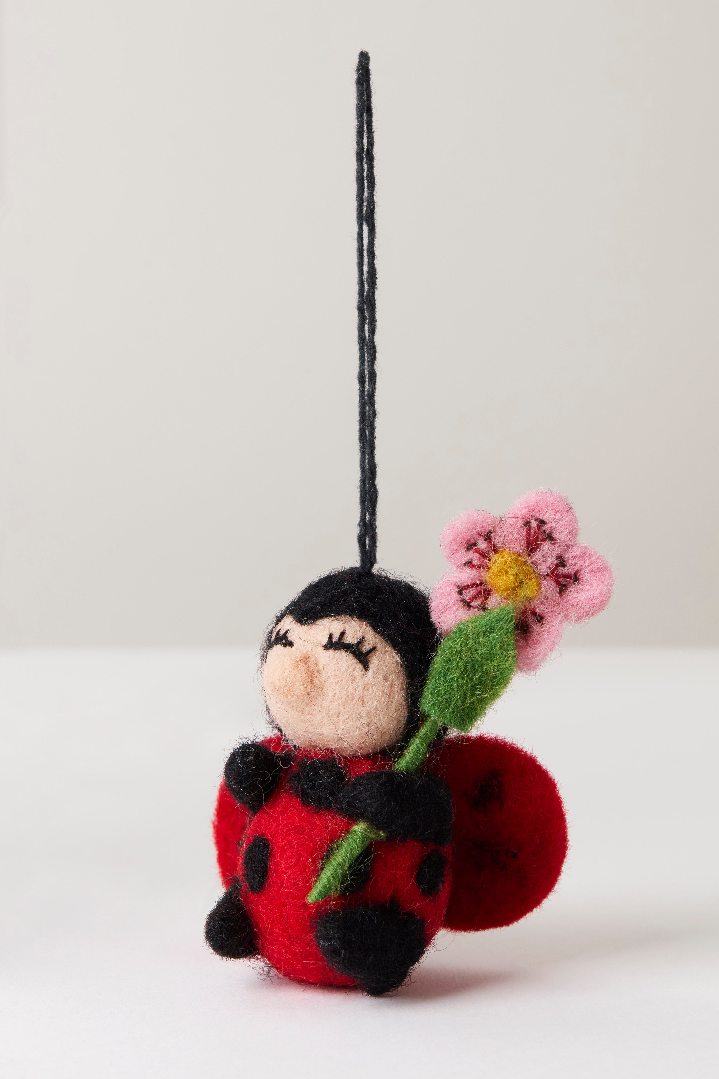 Felt Ladybird holding Flower Hanging Decoration