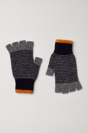 Fingerless Navy & Grey Wool Stripe Gloves