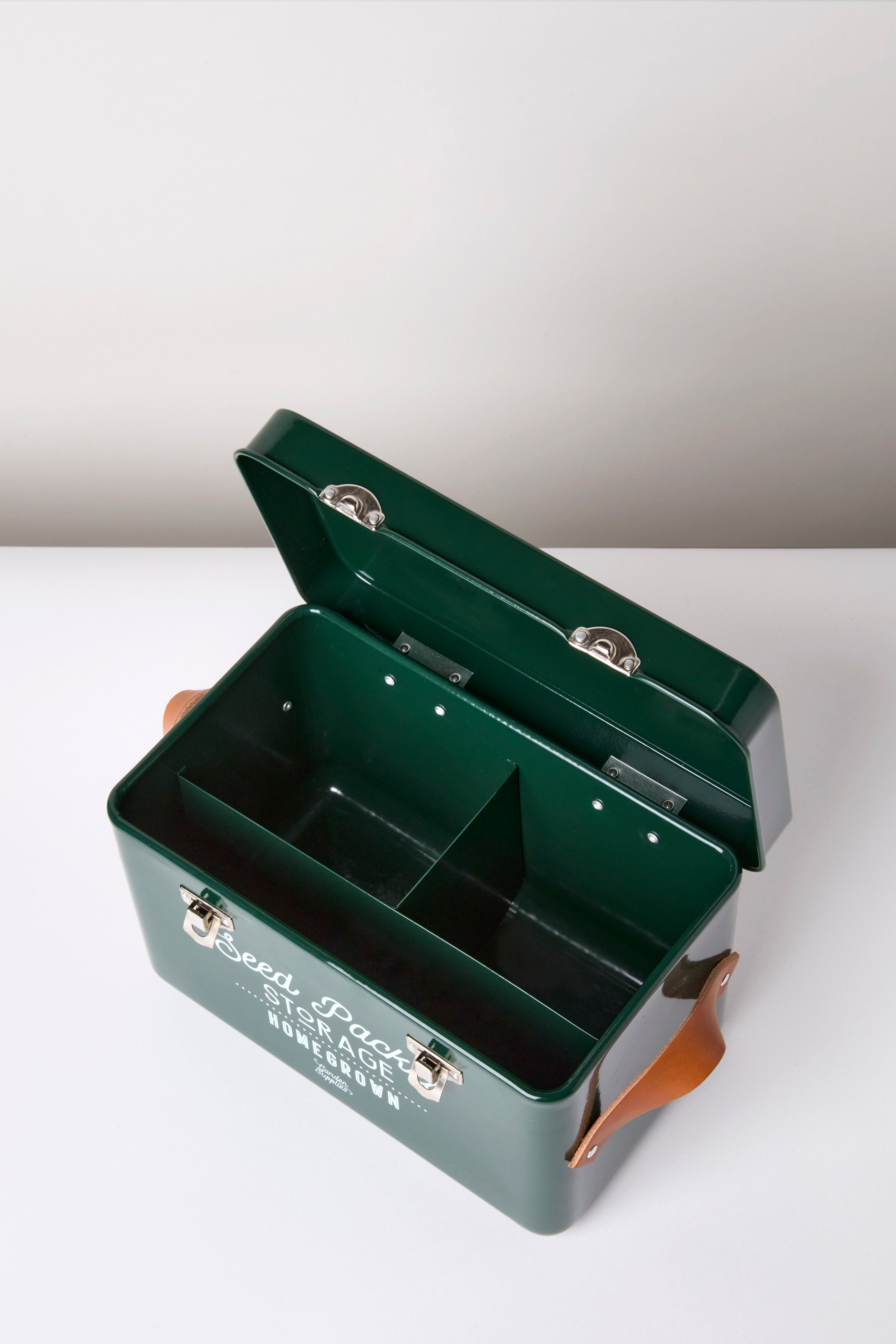 Garden and Seed Storage Tin with Leather Handles