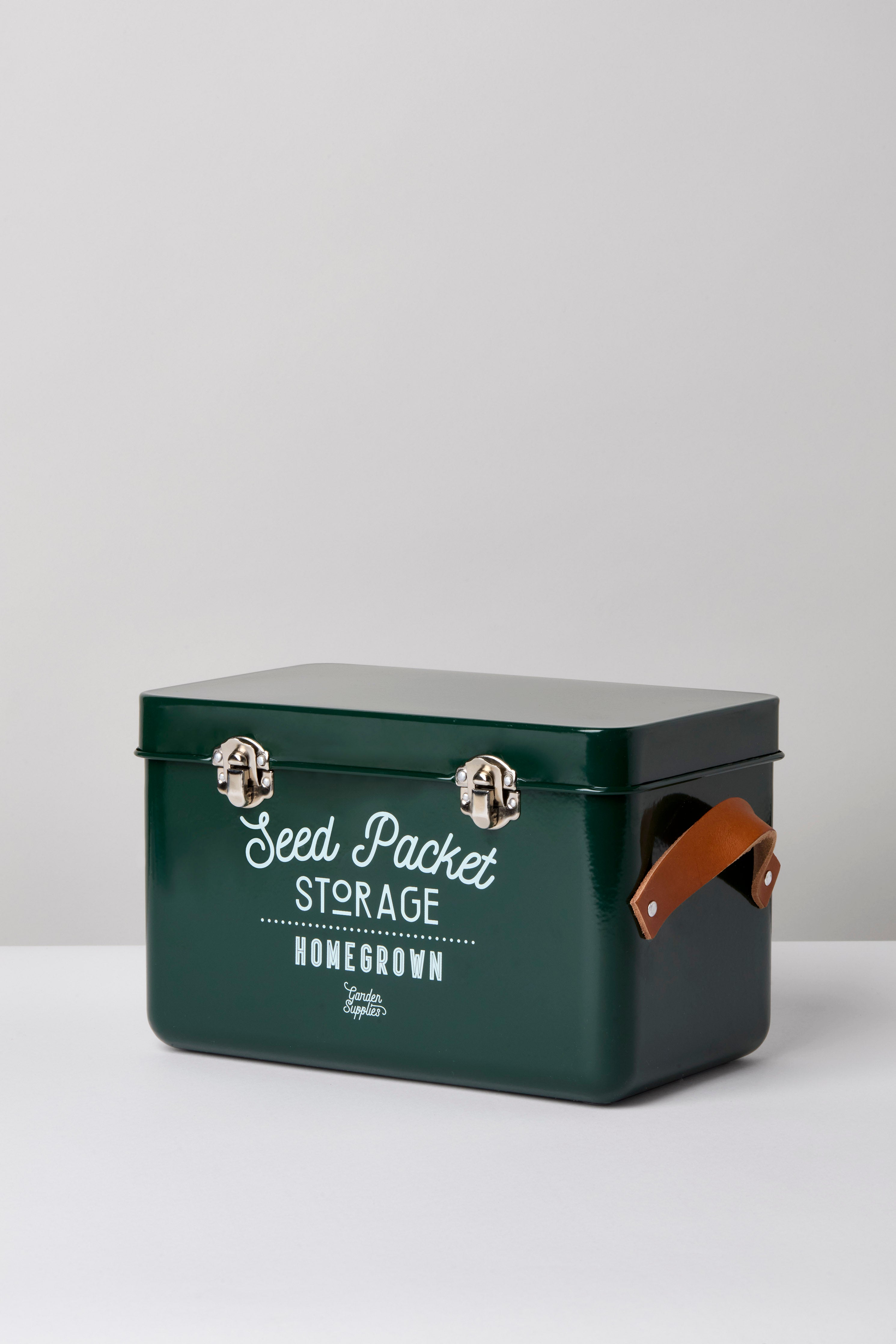 Garden and Seed Storage Tin with Leather Handles