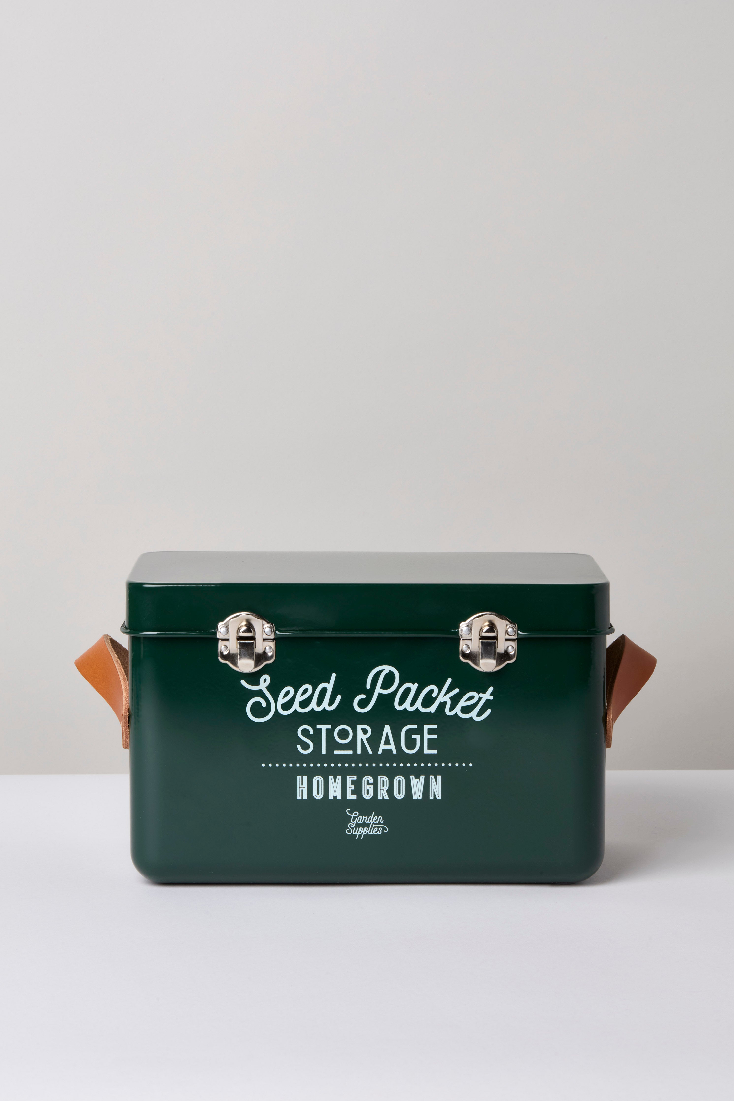 Garden and Seed Storage Tin with Leather Handles