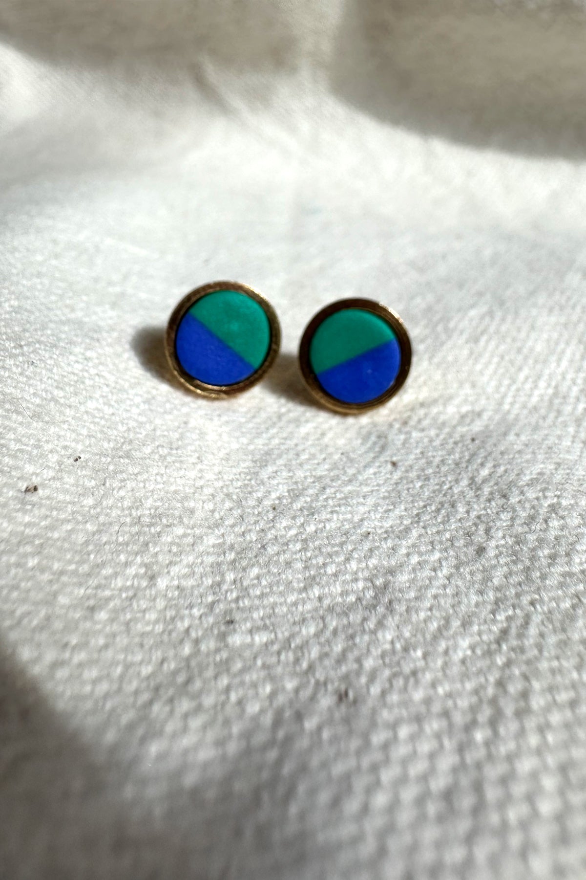 Green Blue and Gold Stud Earrings
