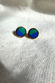 Green Blue and Gold Stud Earrings