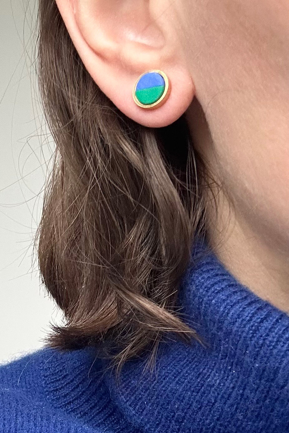 Green & Blue Gold Stud Earrings