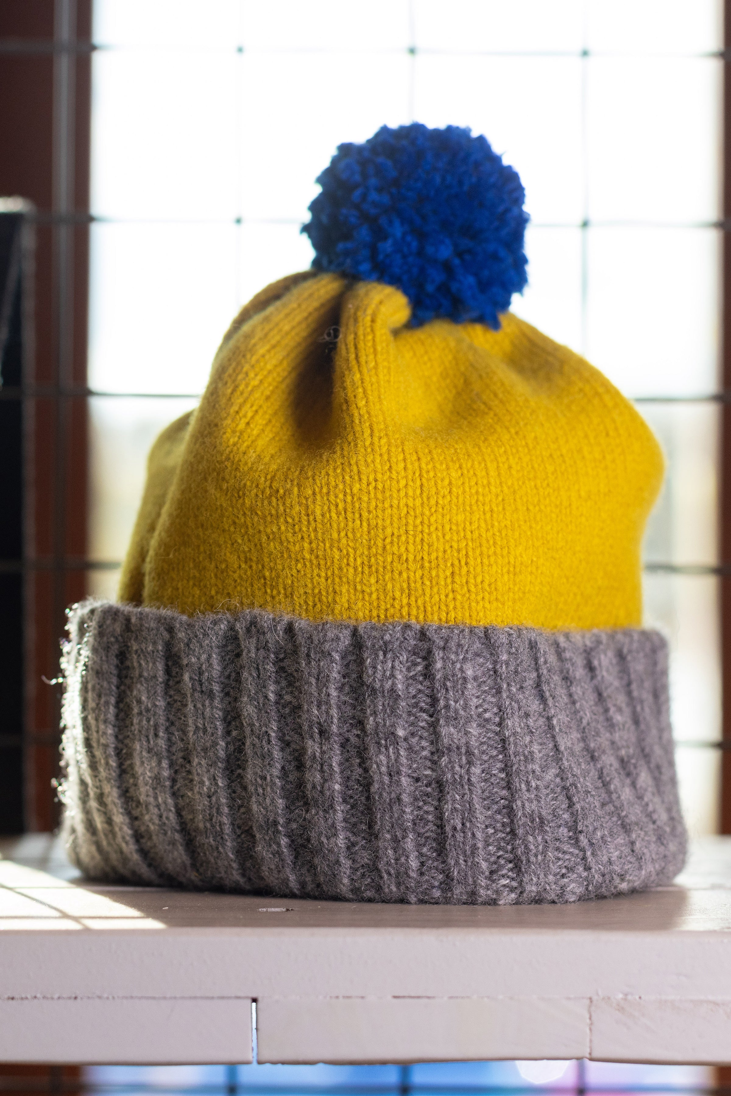 Kids Bobble Hat Yellow, Grey & Navy (2-5 years)