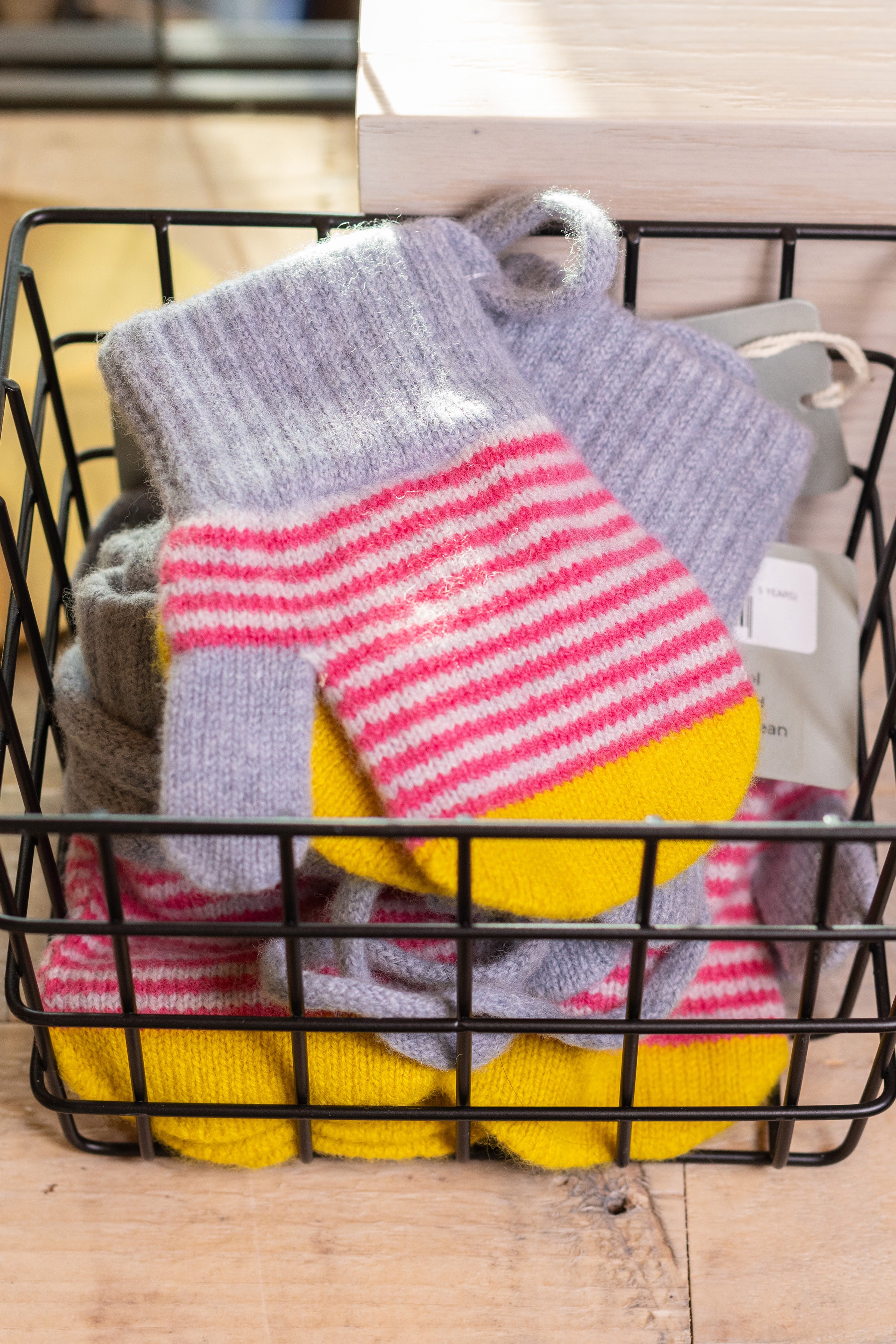 Kids Mittens Stripe & Pink Lambswool (2-5 years)