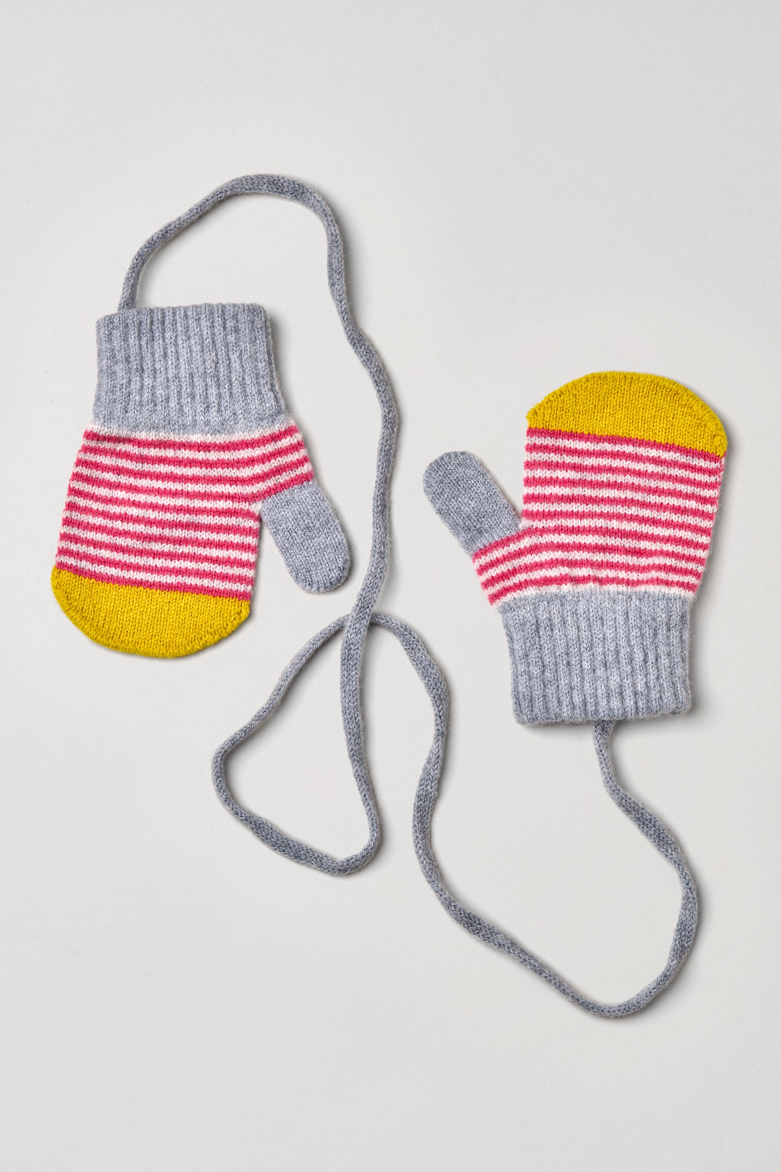 Kids Lambswool Mittens Stripe & Pink