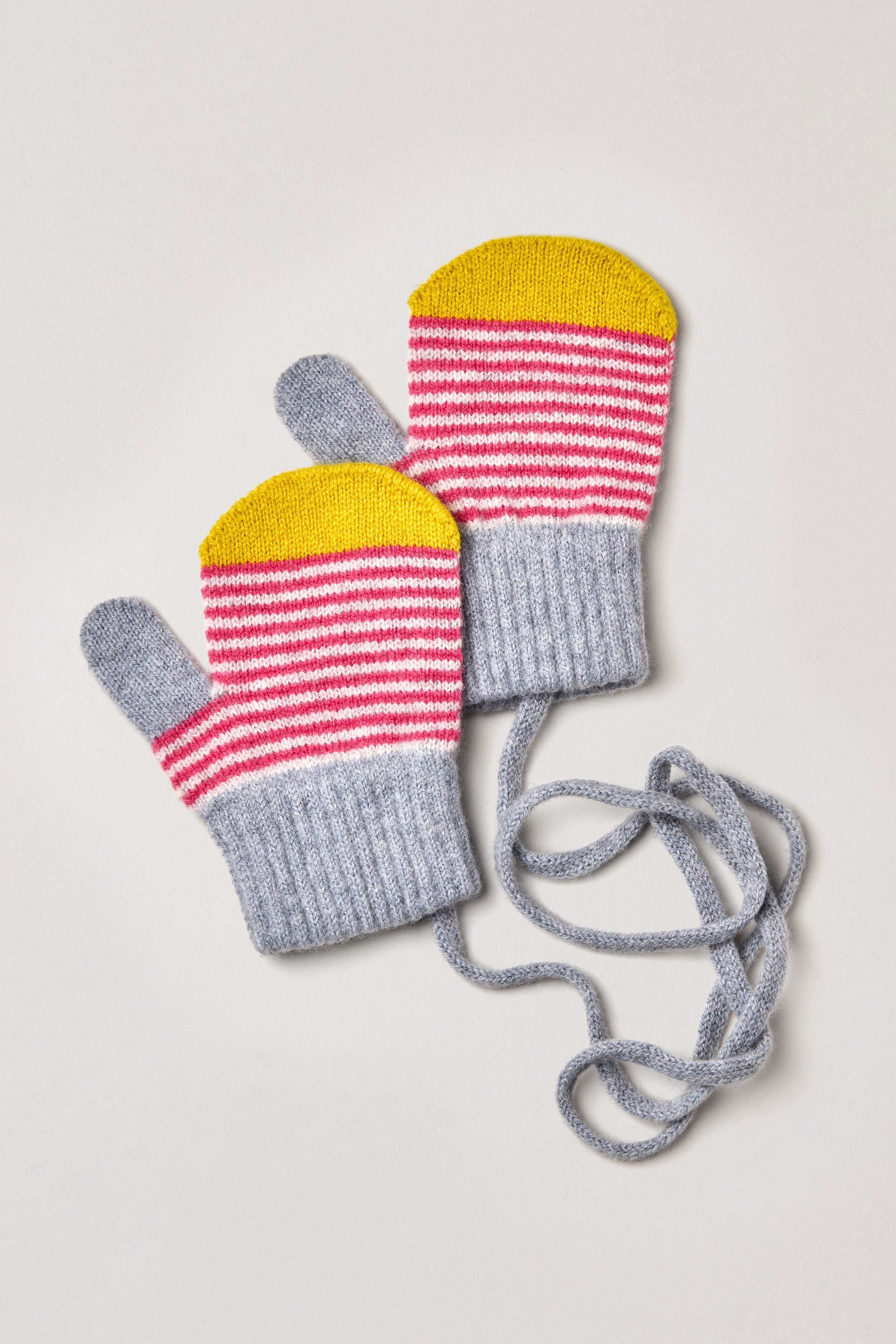 Kids Lambswool Mittens Stripe & Pink