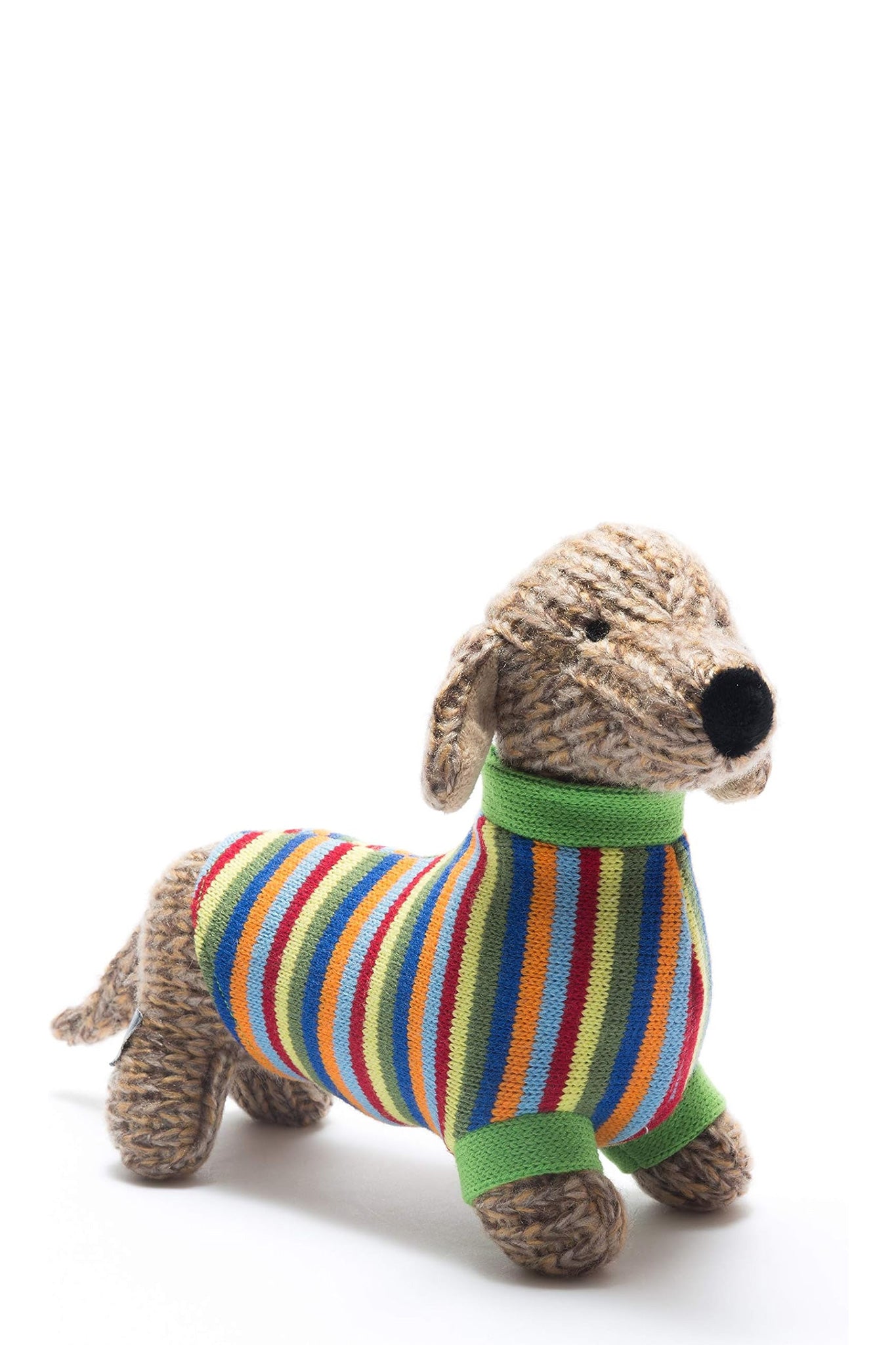 Knitted sausage Dog Toy with Bright Jumper