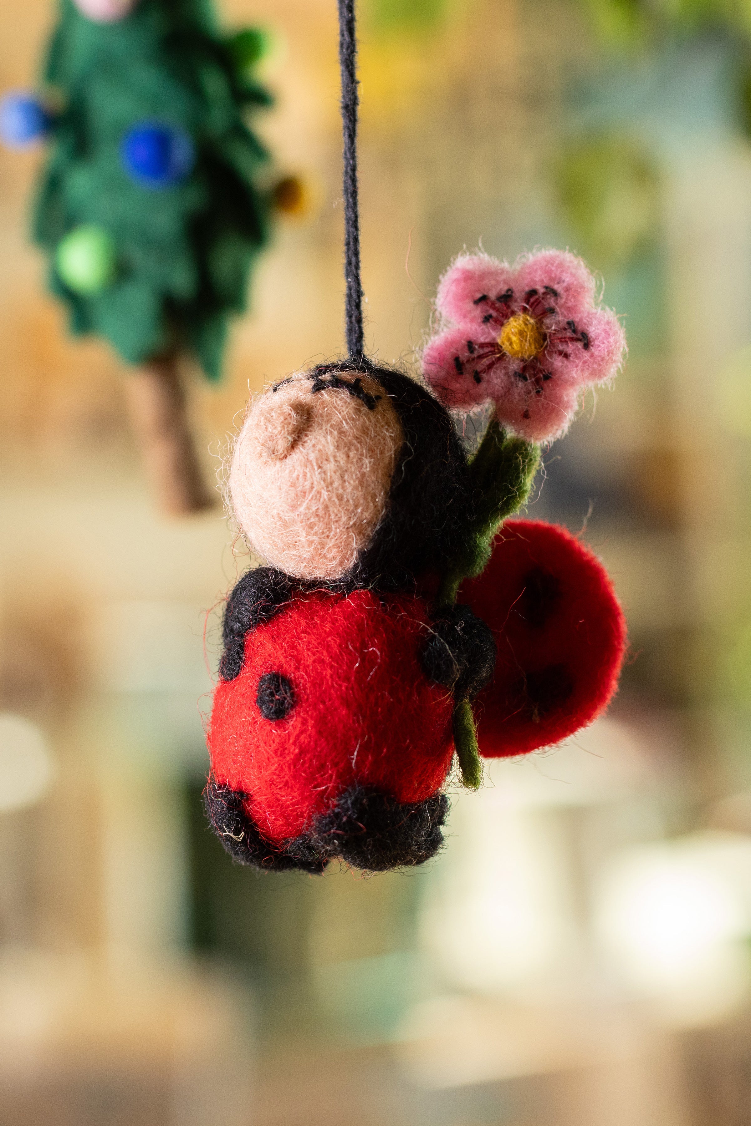 Felt Ladybird holding Flower Hanging Decoration