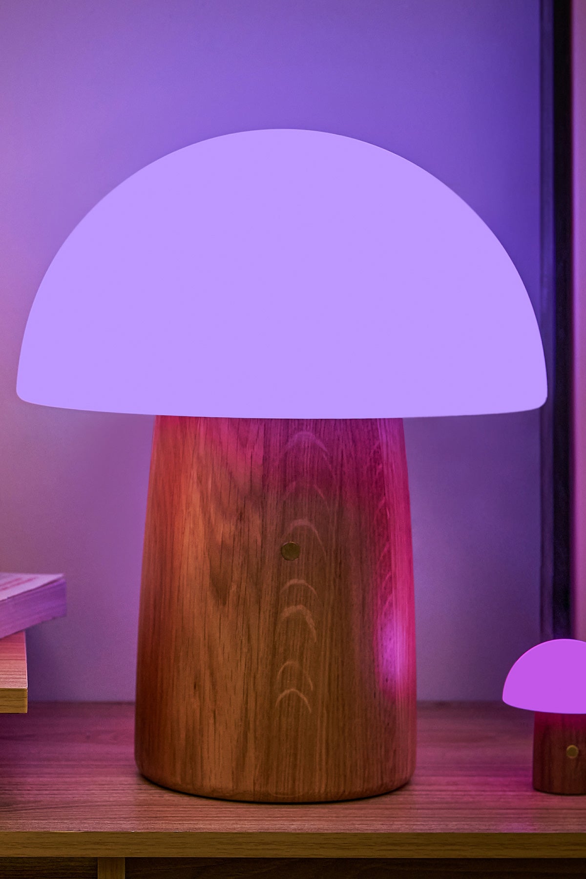 Large Walnut Wood Mushroom Lamp