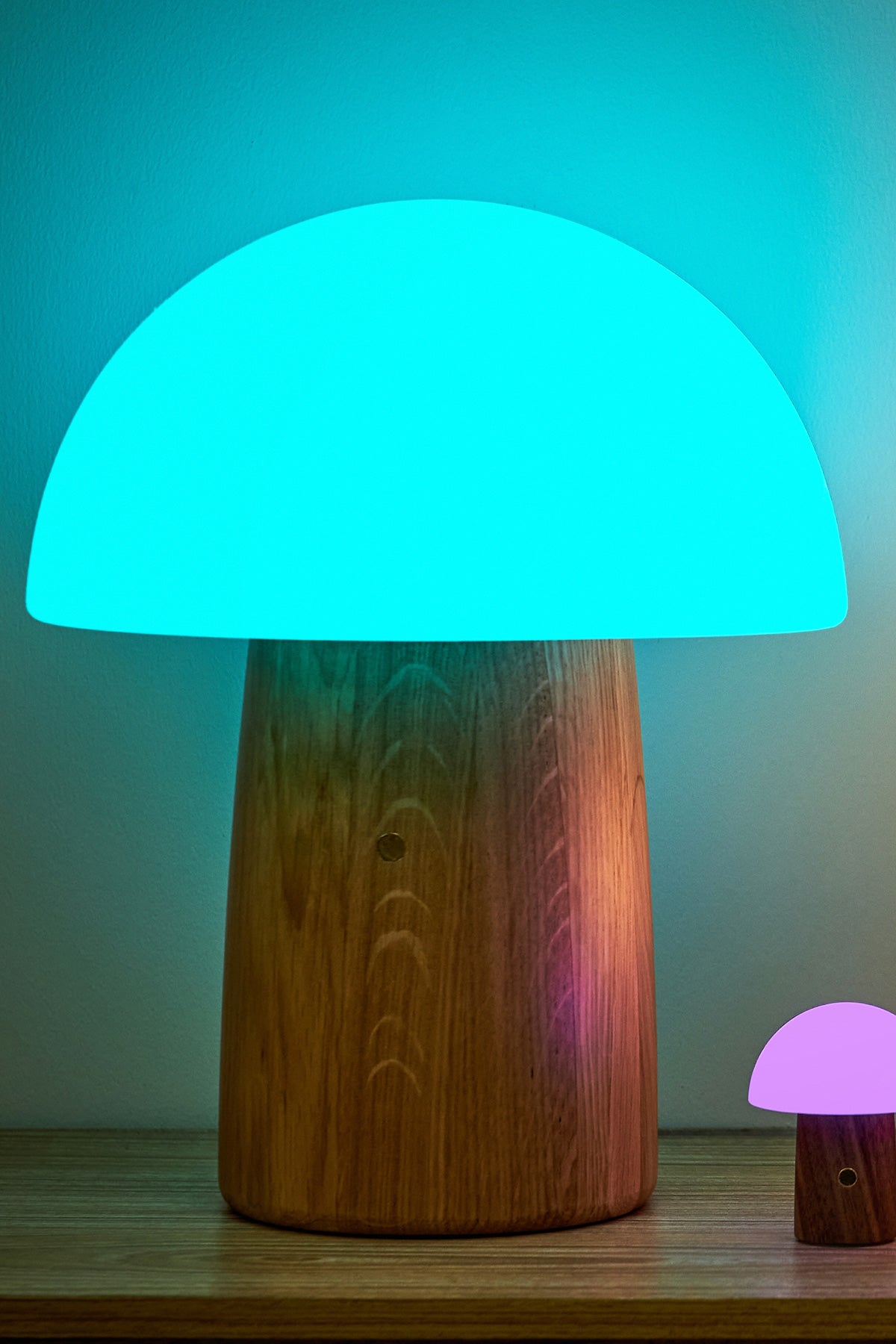 Large Walnut Wood Mushroom Lamp