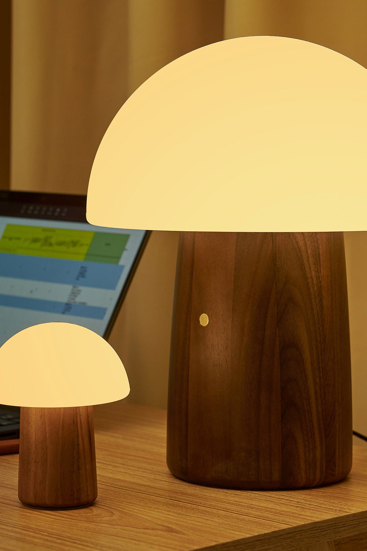 Large Walnut Wood Mushroom Lamp