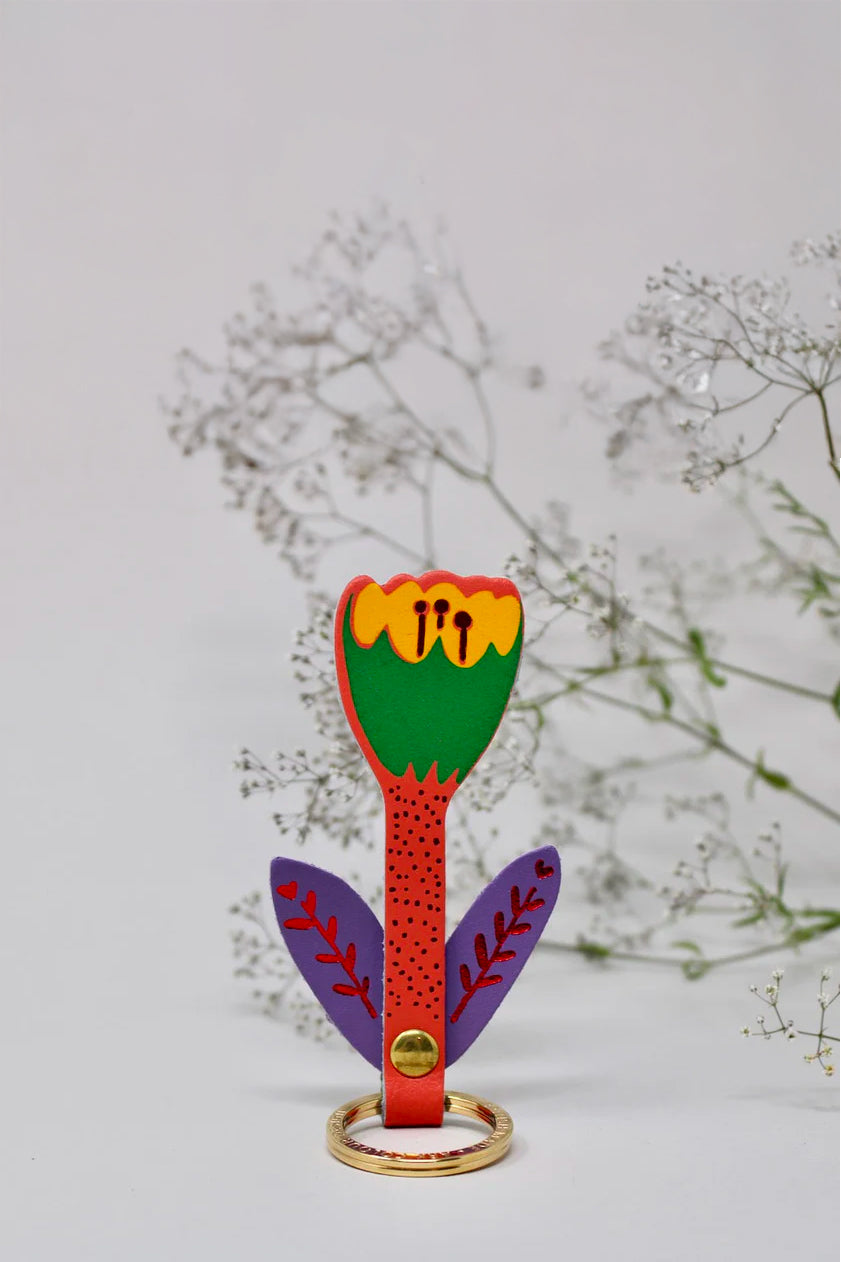 Leather Tulip Keyring